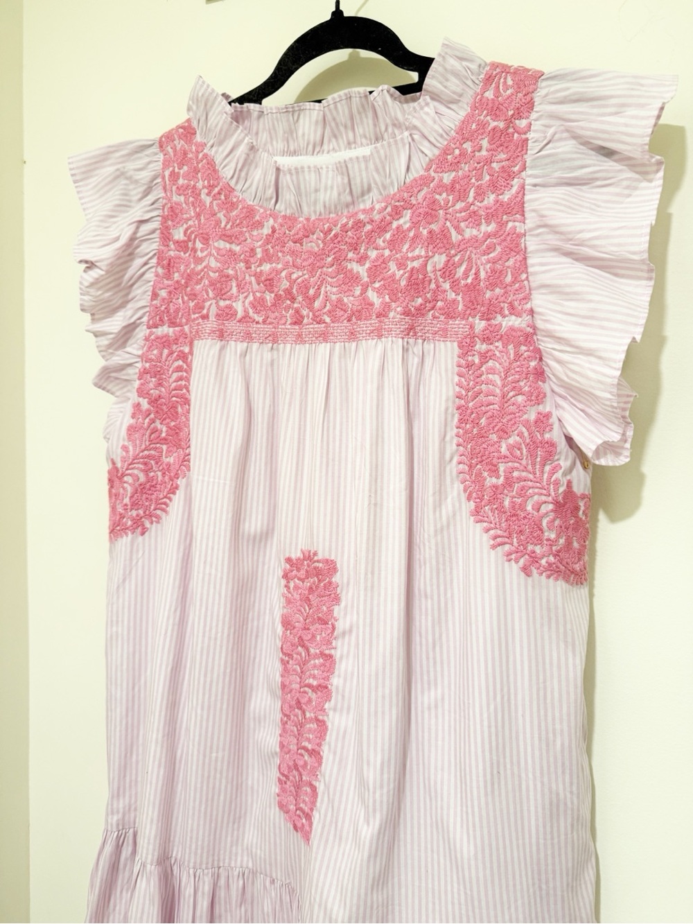 Embroidered Pink Ruffle Mini Dress - Picture 2 of 4